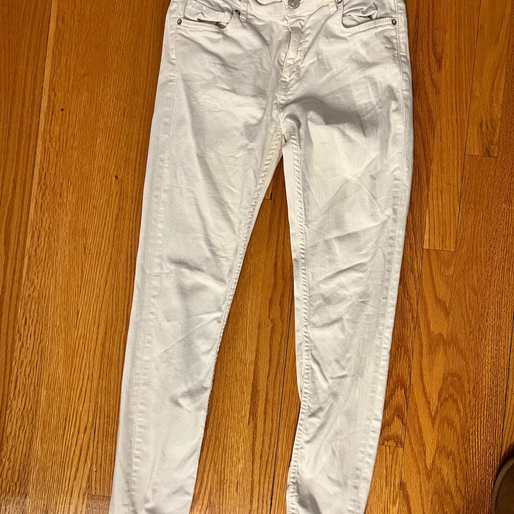 Zara White Skinny Jeans with Distressed Detail